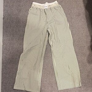 Boohoo Green and White Striped Track Pants